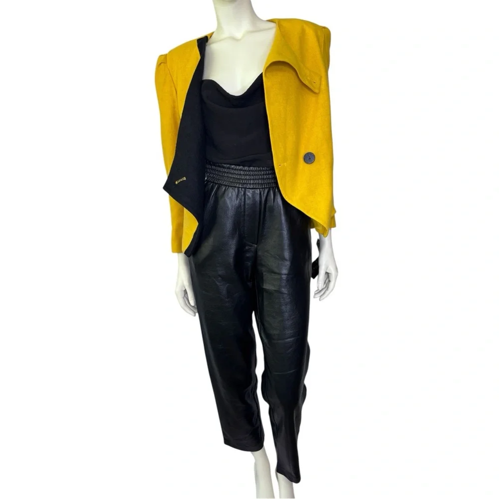 Vintage 80s Abstract Color-block Yellow‎ and Black Statement Wool Jacket 10P